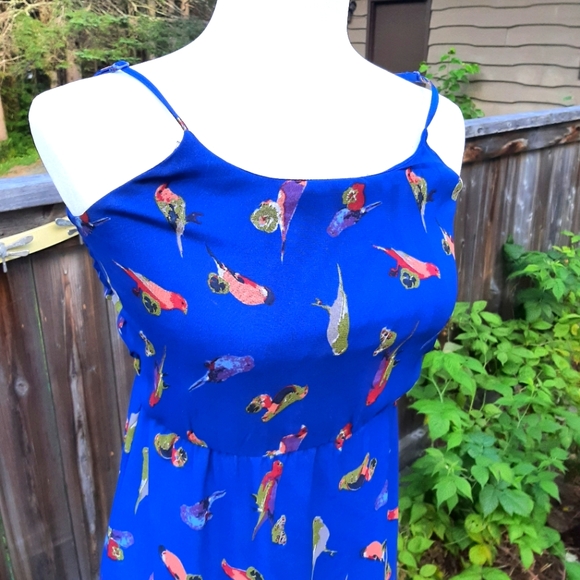 👗3/25& 👗Blue Maxi Dress with Colorful Birds - Picture 1 of 7